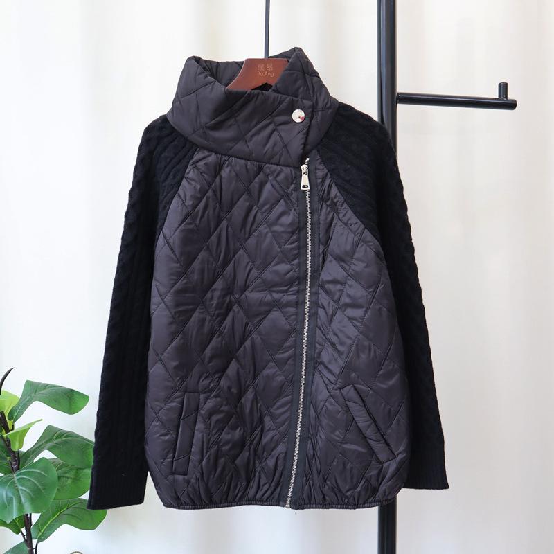 Design Sense Zipper Splicing Cotton Clothes Knitted Cardigan Autumn and Winter New Loose Lazy Wind Sweater Jacket Women