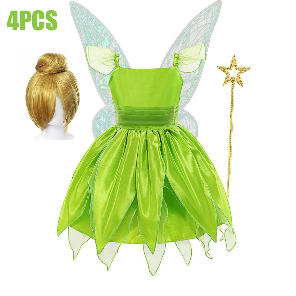 Kids Girl Cosplay Bell Costume Halloween Role Playing Green Dress Fancy Fairy Princess Cosplay Birthday Party Dresses Knee Lengt