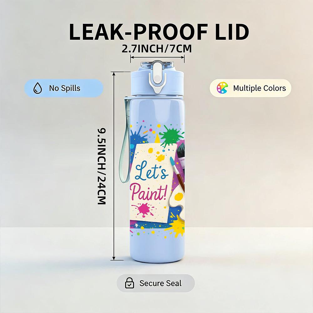1PC Colorful Paint Splash Letter 750ml Color Plastic Sports Water Bottle Leakproof Flip Straw Lid For Sports Office Home Use