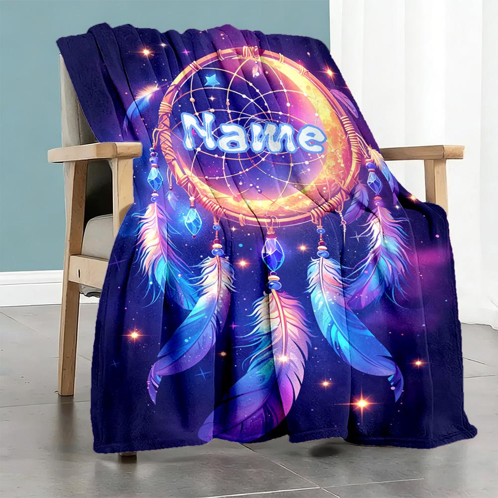 Dreamcatcher Moon Stars Colorful Customize Your Name Blanket Throw Customizable Blanket Ultra-Soft for Bed Sofa Chair Office Chair