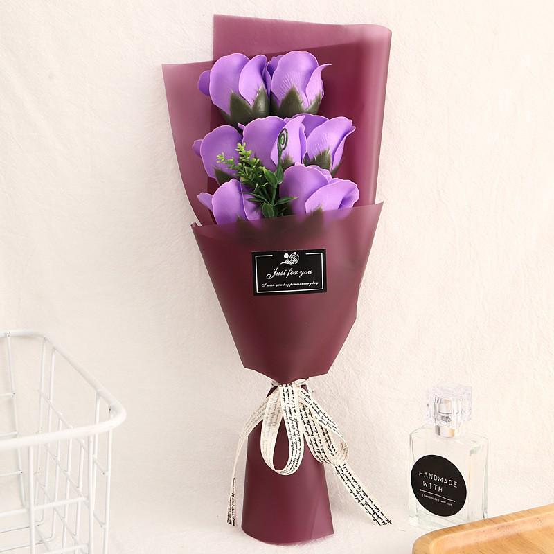 Teacher's Day 5-Flower Bouquet - Red Carnation & Soap Roses, Valentine & Qixi Gift