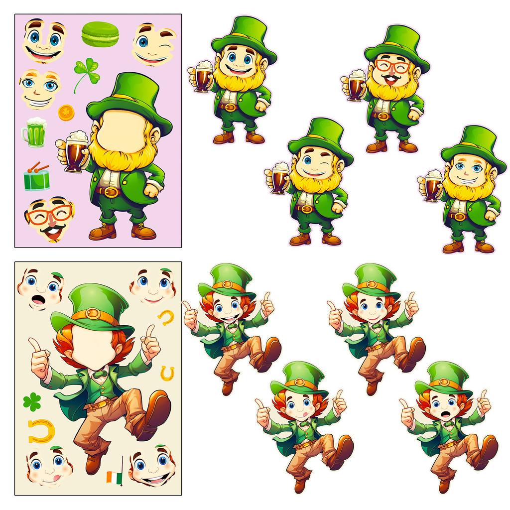 6 Pieces of St. Patrick's Day Stickers Puzzle Face Change Personality DIY Waterproof Stickers