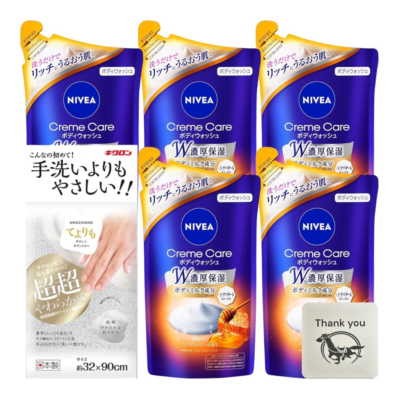 

Nivea Cream Care Body Wash Italian Premium Honey Refill 360 мл 5 шт. Полотенце для тела Kikron Awazawari, которое нежнее кожи, жемчужно-белое, 1 шт.