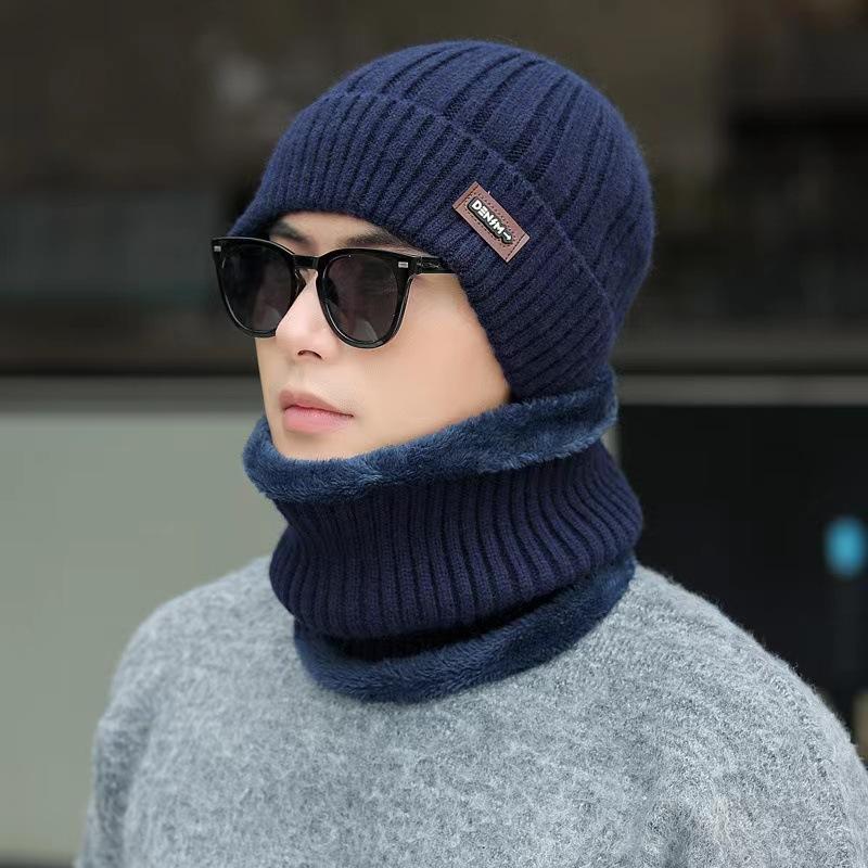 Knitted Hat, Autumn and Winter Men's Warm and Velvet Fashionable Woolen Hat New Versatile Ear Protection Hat  Scarf  Cold Protection Hat Thick Hat