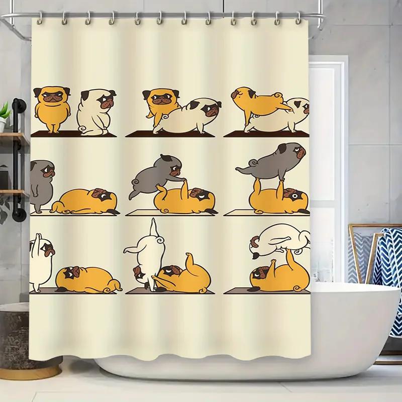 Adorable Pug Yoga Shower Curtain Funny Bathroom Decor For Dog Lovers W60H190(CM)-1 Pcs