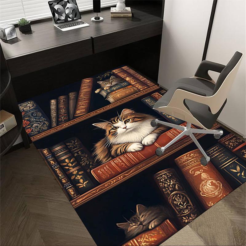 1PC bookshelf, cats Extra Large Non Slip Floor carpet, Office, family, bedroom, Studio   Large Area Rug Indoor Rugs, , Vibrant Colors