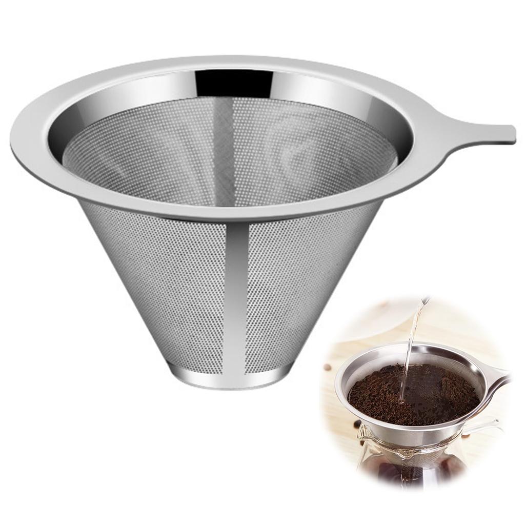 EsiFare Stainless Steel Reusable Coffee Mesh Filter Screen for Coffee and Cone Filter with Handle Filter, Cone-Shaped Double-Layer Makers, Strainer,