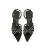 2025 summer new rhinestone black stiletto sexy satin open-toed pointed one-word strap cross-strap sandals women