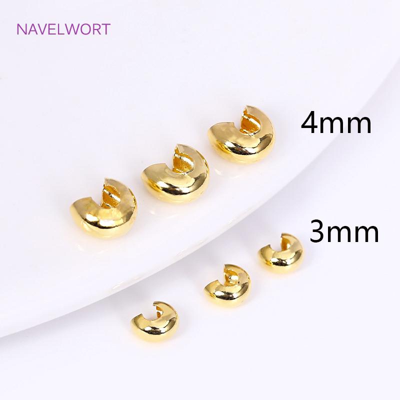 18K Gold Plated Offene Quetschperlenkappen Messing Gestreifte Quetsch-Endperlen Stopper DIY Handgemachtes Bastelzubehör Für Schmuck
