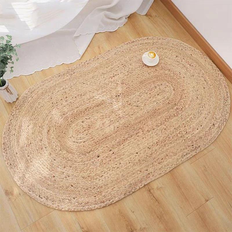 Ovale Runde Teppiche aus Naturrattan für Wohnzimmer Schlafzimmer Japanischer Stil Strohteppiche Binsen Gras Bodenmatten Handgewebte Heimdekoration