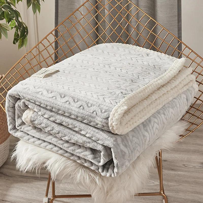 Autumn Winter Thick Coral Fleece Single Blanket Queen Double Flannel Blanket for Office Dorm Warm Little Quilt Without Zipper