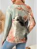2025 Women's T-Shirts Floral Graphic Cat  Tee Fashion Stylish Long Sleeve T-shirts Crew Neck Regular Tops Summer Casual Pullover