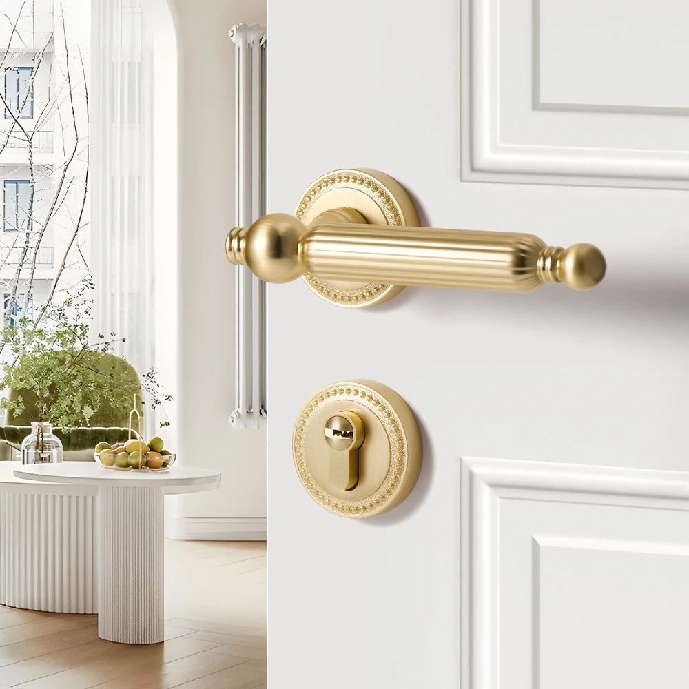 Golden Bedroom Door Lock Indoor Split Lock Zinc Alloy Door Handle Silent Locks Wood Door Safety Locks Doors Hardware Accessories