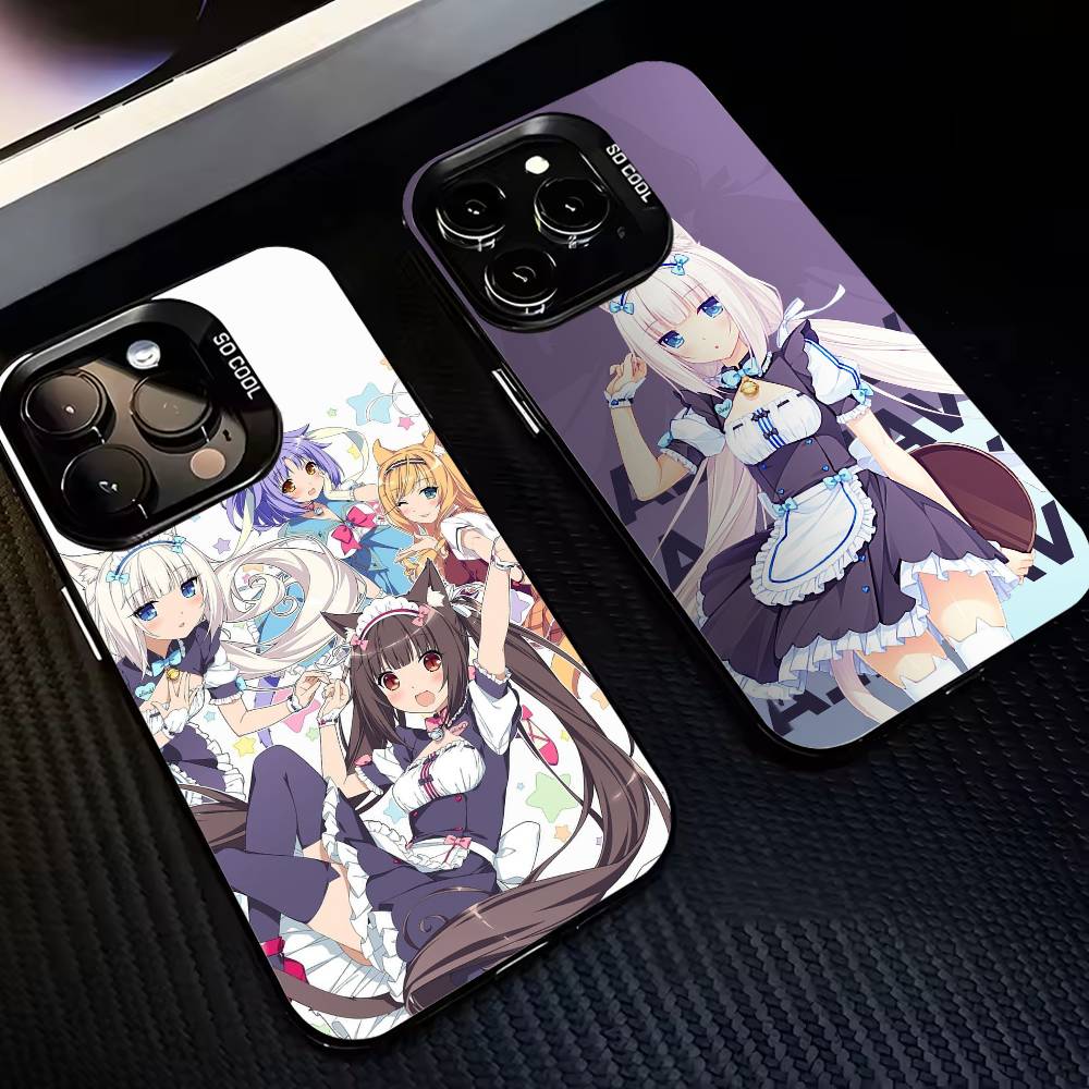 N-Nekopara girls Game Phone Case For iPhone17,16,15,14,13,12,11,Pro,MAX Gray Matte Silicone Black Cover