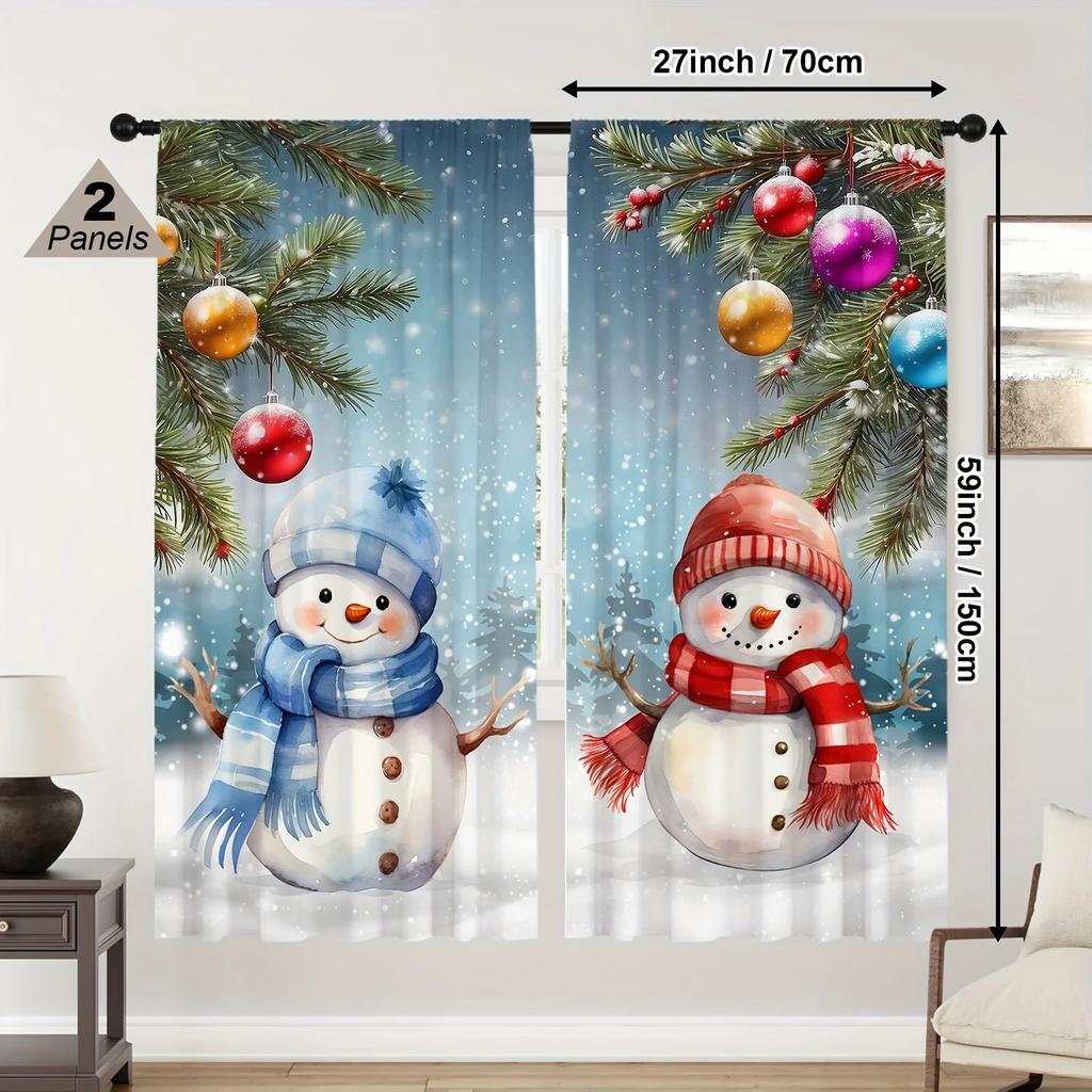 Weihnachts-Schneemann Dekovorhang, Lichtfilternde Deko, Küche, Wohnzimmer, Büro, Schlafzimmer, Tunnelzug-Design, Dekoration