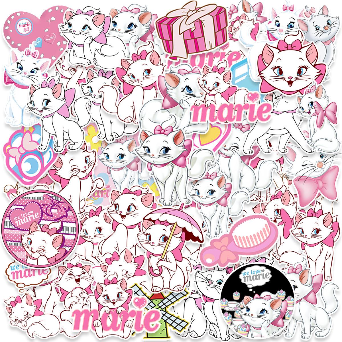 

50pcs Marie Cat Anime The Aristocats Adorable Cartoon Figures Girls Diy Water Resistant Stickers Phone Case Decoration Playthings Gifts