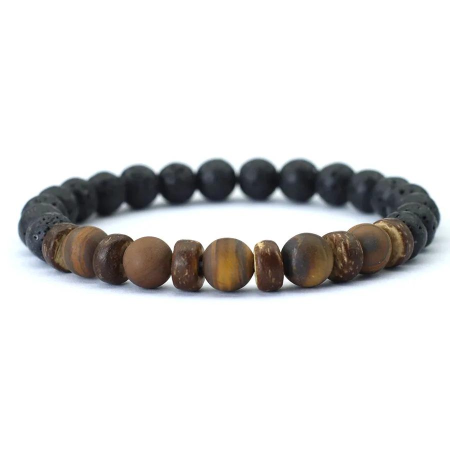 New Natural Wooden Bracelet For Men Meditation Braslet Volcanic Rock Braclet Gemstone Stretch Beaded Brazalete Pulsera