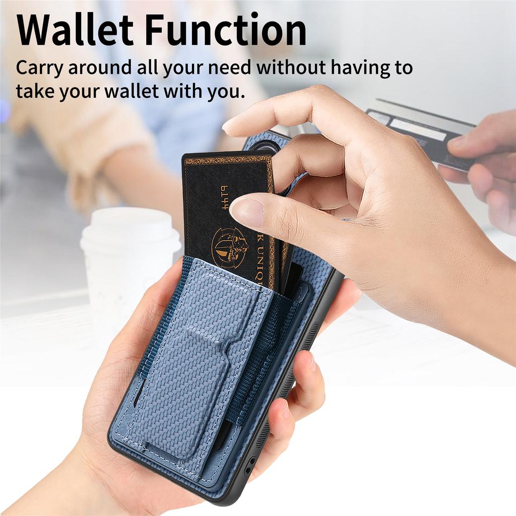 For Samsung Galaxy S25+ Case with Card Holder Kickstand Fiber Pattern Leather Back Cover