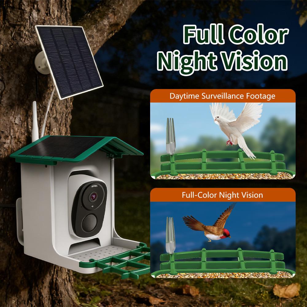 Premium Baiyi BD015 Solar Powered Smart Bird Feeder HD Full Color Wifi Camera Home Remote Monitor for Outdoor Pet Birds