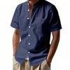 Men's Solid Color Classic Loose Linen Carburean Stand-up Collar Short-sleeved Sporty Casual Shirt Top