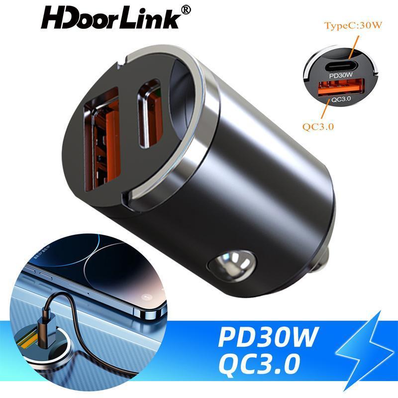 

HdoorLink PD30W Автомобильное зарядное устройство USB C Адаптер сверхбыстрой зарядки для Samsung Xiaomi PD Quick Charge 3,0 Двухпортовое мини-автомобильное зарядное устройство