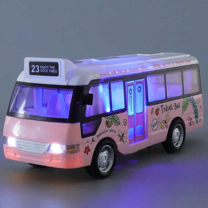 School Bus Sound Light Tour Bus Model Boy Toy Diecasts Toy Vehicles Kids Gift Simulation Bus Model
