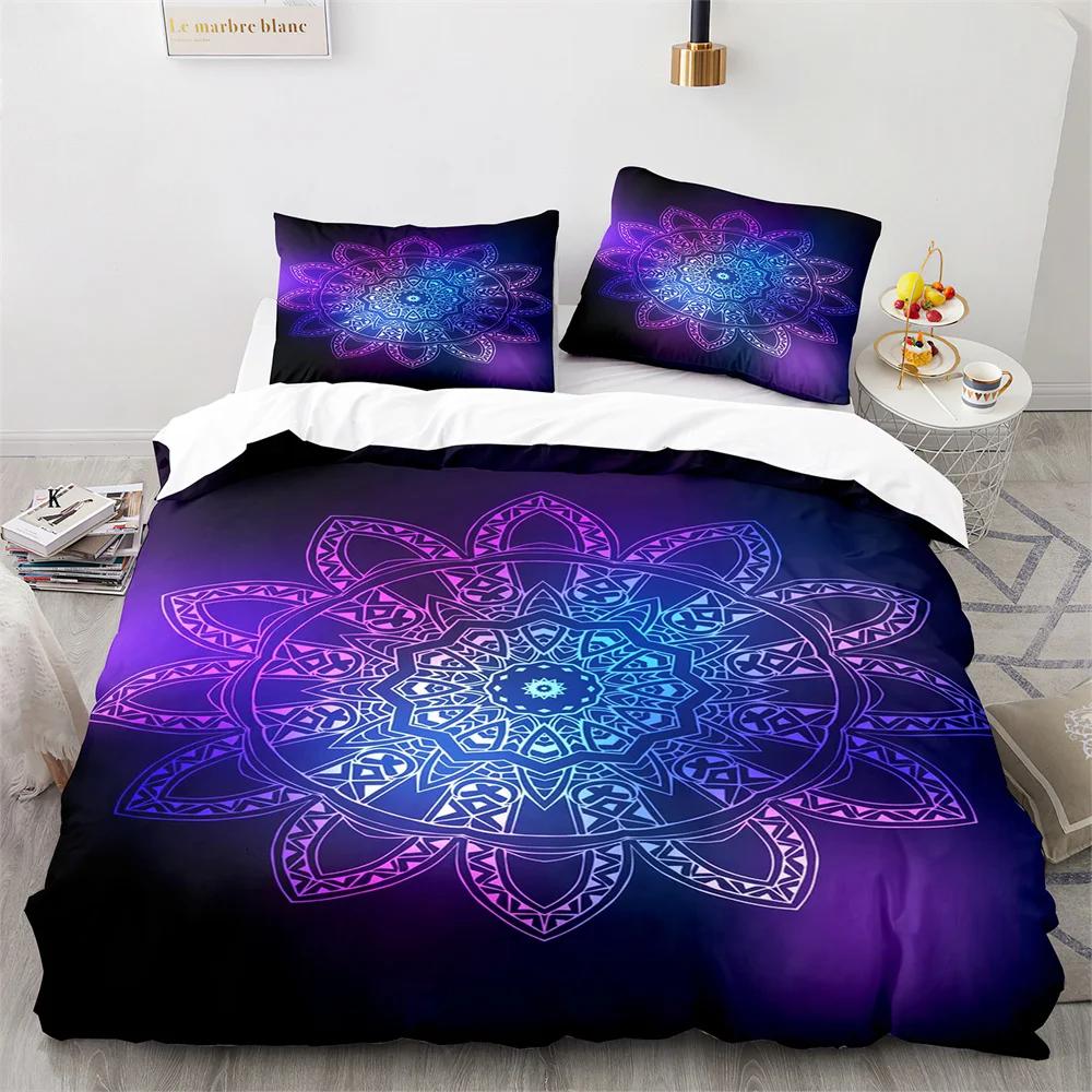 Comforter Bohemian Mandala King Queen Boho Style Lotus Bedding Set For Teens Adults Exotic Tribe 2/3Pcs Polyester