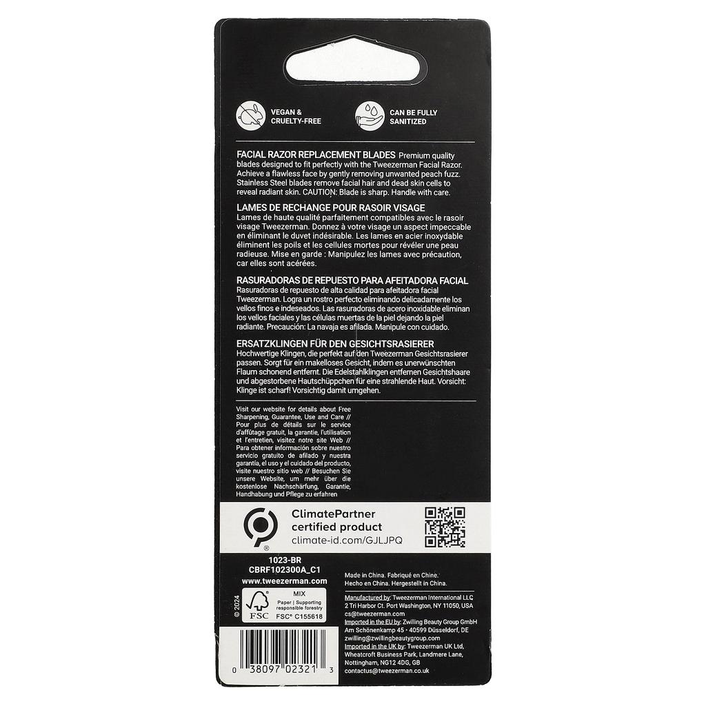 Tweezerman, Face Razor Replacement Blades, Pack of 4