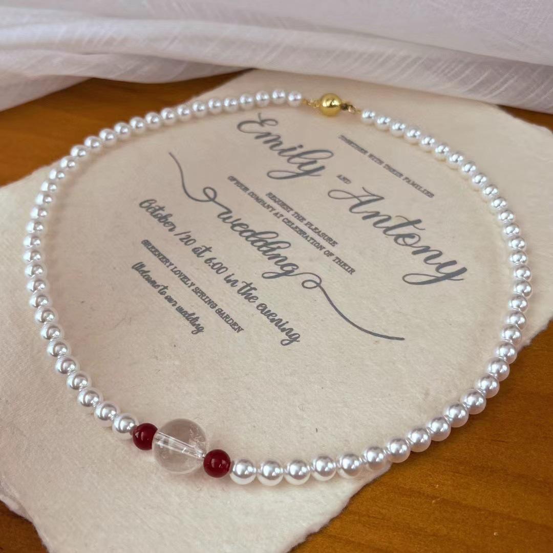 

Vintage Basic Niche Shijia Pearl White Crystal Collarbone Chain Atmosphere Necklace