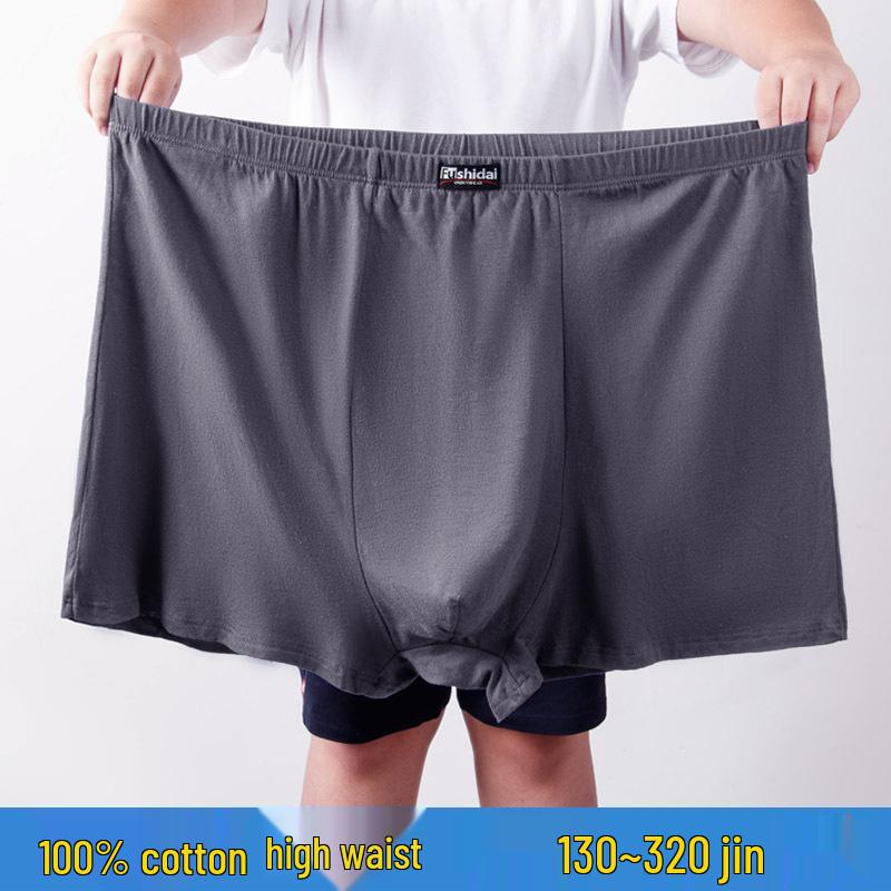 Pure Cotton Plus Size Men's Boxer Briefs - Loose Fit High Waist Underpants for Middle-Aged & Elderly Men