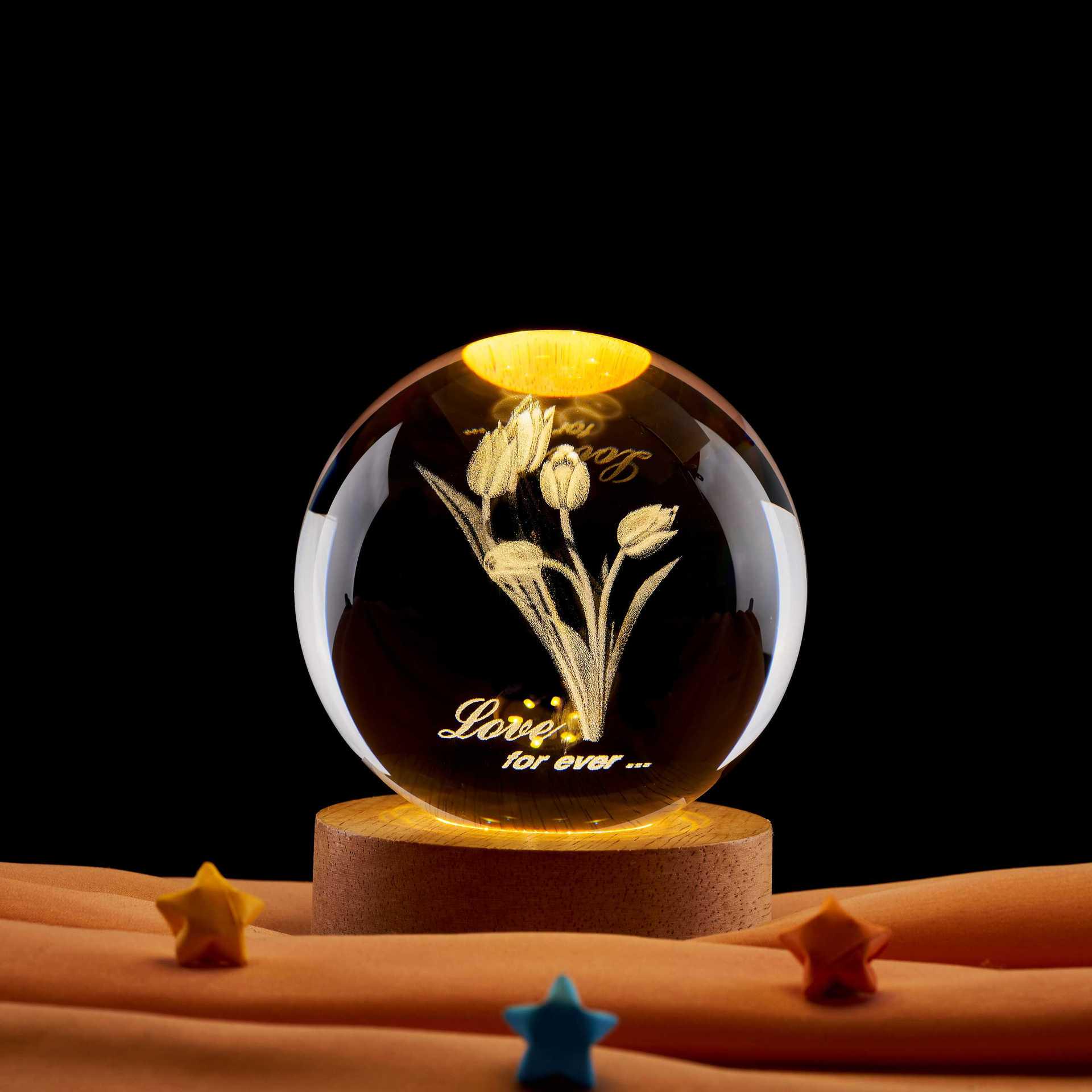 Moonlit Mountain Tulip Ornament: Incense Diffuser, Crystal Ball Night Light & Home Souvenir Gift Box