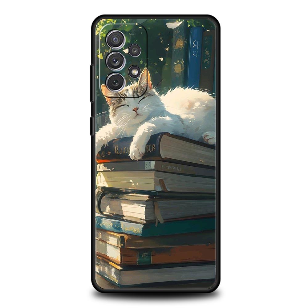

Phone Case for Samsung Galaxy A13 A15 A17 A07 A21S A22 A23 A25 A31 A73 A32 A52 A52S A41 Soft TPU Butterfly Cat Bookshelf Design Samsung A35