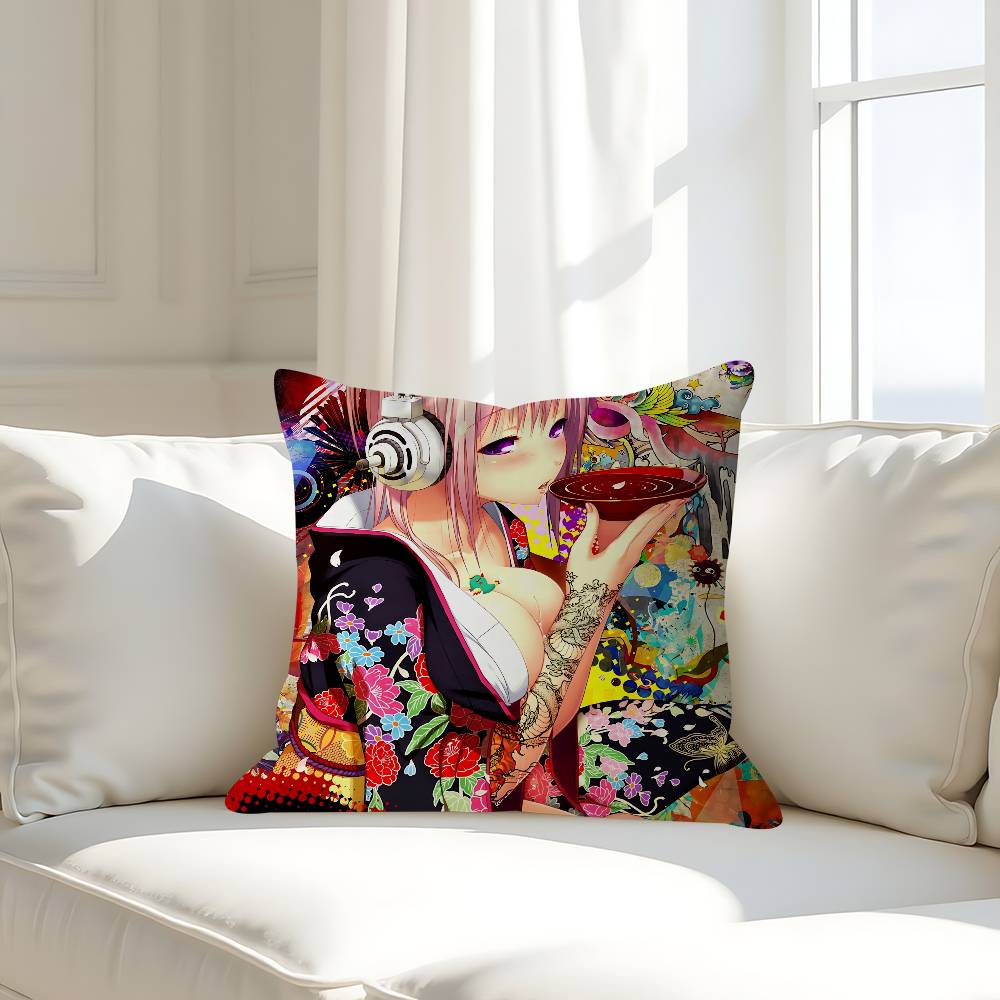 Аниме Супер Сонико Наволочка Съемная Моющаяся Наволочка – Всесезонный Мягкий Лен 16x16Inch