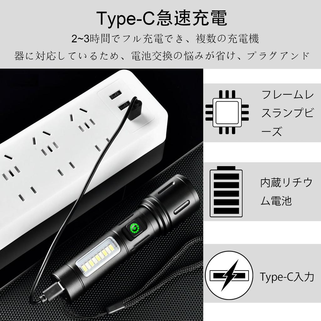 JEKYDOSD Powerful Handheld Rechargeable LED Flashlight with White Red COB Work IPX6 High 6 Dimmable Aluminum Compact Portable Flashlight for Emergency