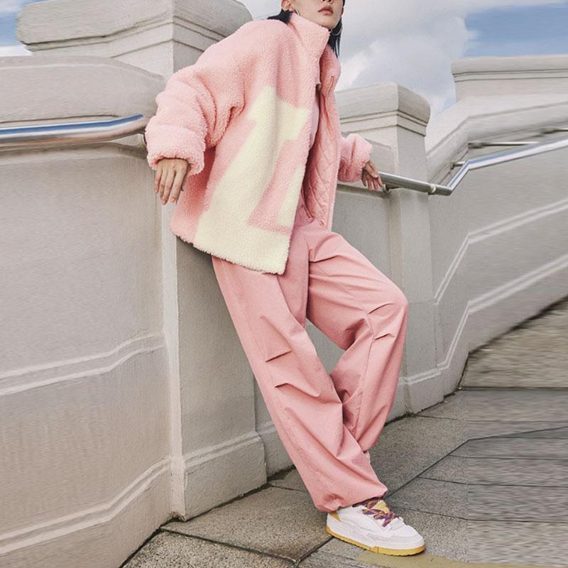 Li Ning Sports Lifestyle Series Color Block Warm Loose Short Lamb Fleece Jacket Unisex Jacket Light-Water-Pink AFDT947-4