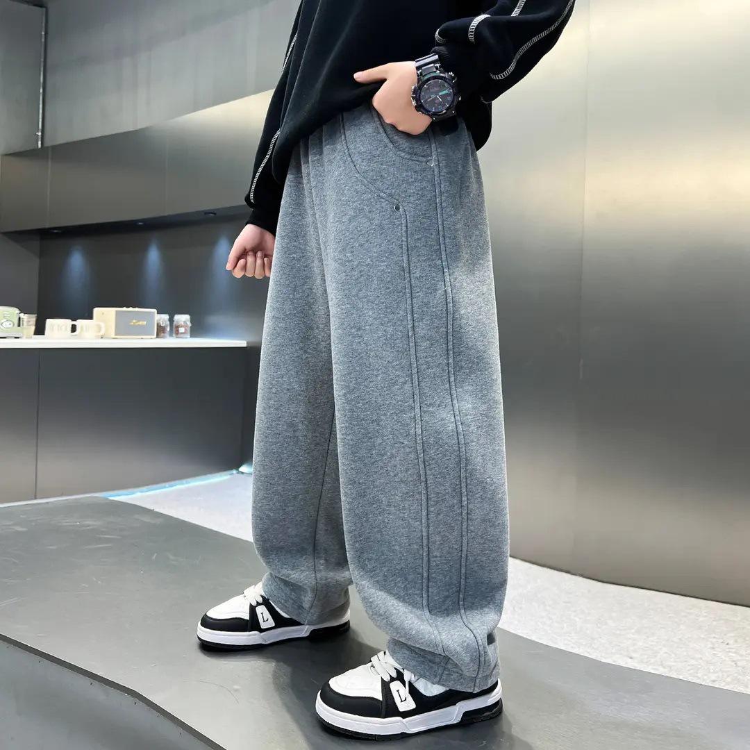 

Spring & Autumn Korean Style Boys Casual Pants 2025 - Kids Sports Pants for Medium and Large Children with Curved Legs 160cm (recommended 90-110 kg) сірий колір