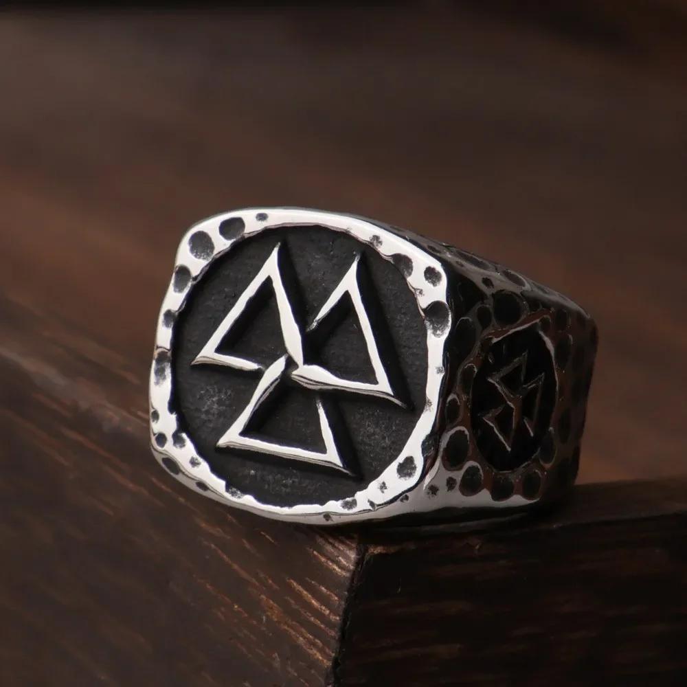 

Vintage Viking Trinity Ring for Men Stainless Steel Fashion Punk Charm Nordic Celtic Ring Biker Amulet Jewellery 9 коричневый