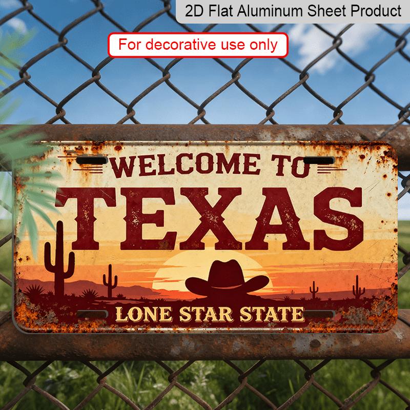 2D Flat1pc, Retro Signage, Aluminium Decorative Sign for Decorative Purposes Only, Courtyard Signage and Wall Art (11.8×5.9inch), Texas Style