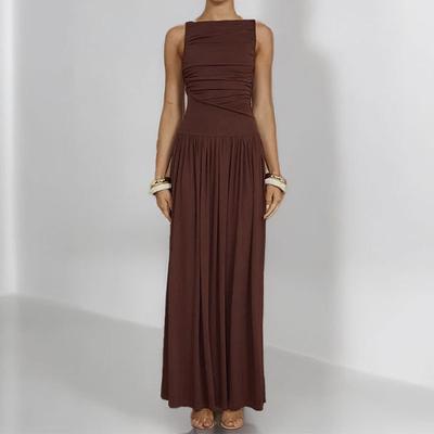 2025 Spring New Women's Temperament Elegant Sleeveless Dress Solid Color Waist Slim Dress