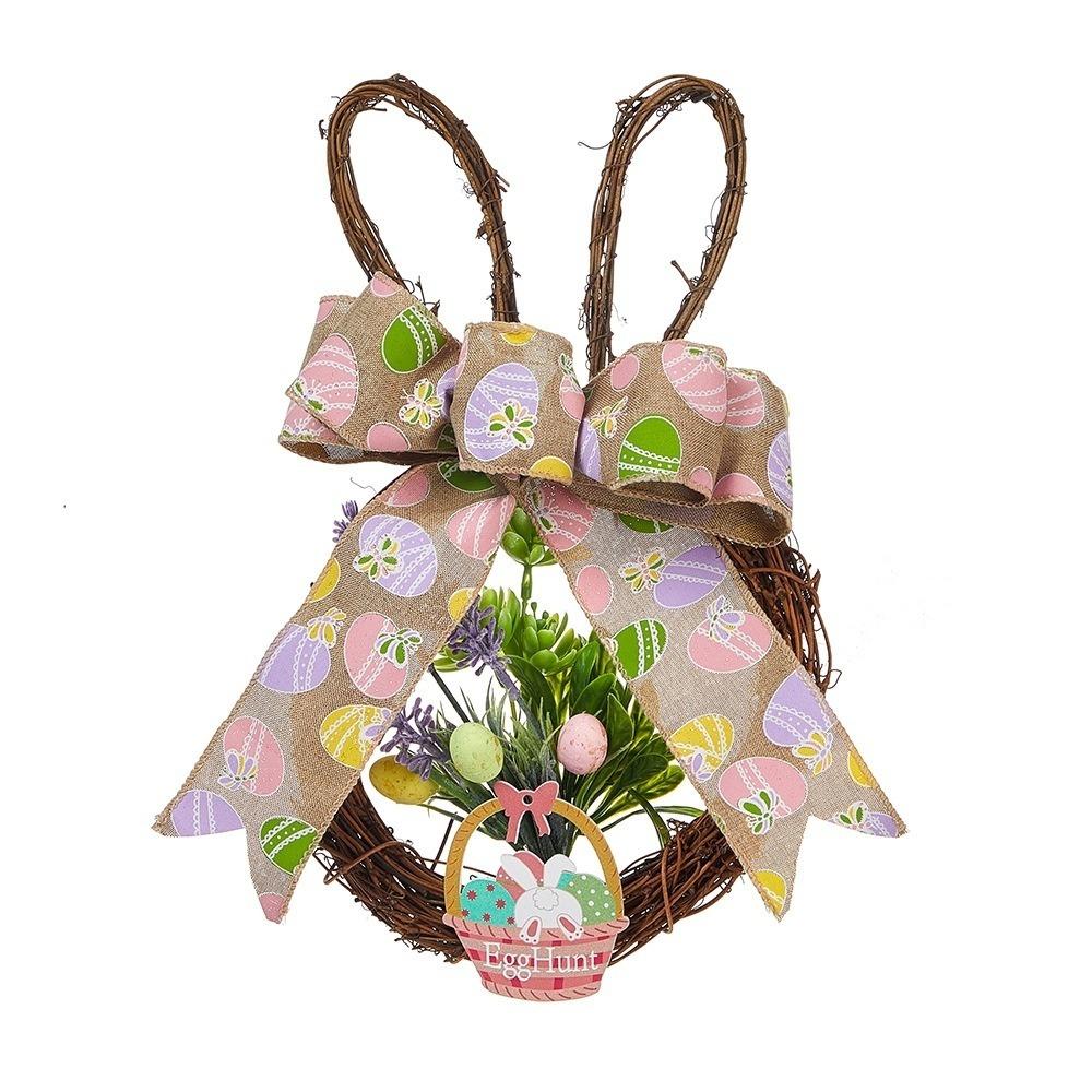 Hangable Easter Egg Door Pendant Decorative Artificial Flower Garland Easter Hanging Wreath  Door