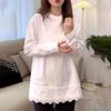 Women's Spring Mid-Length Brushed Long-Sleeve T-Shirt with Stylish Lace Patchwork