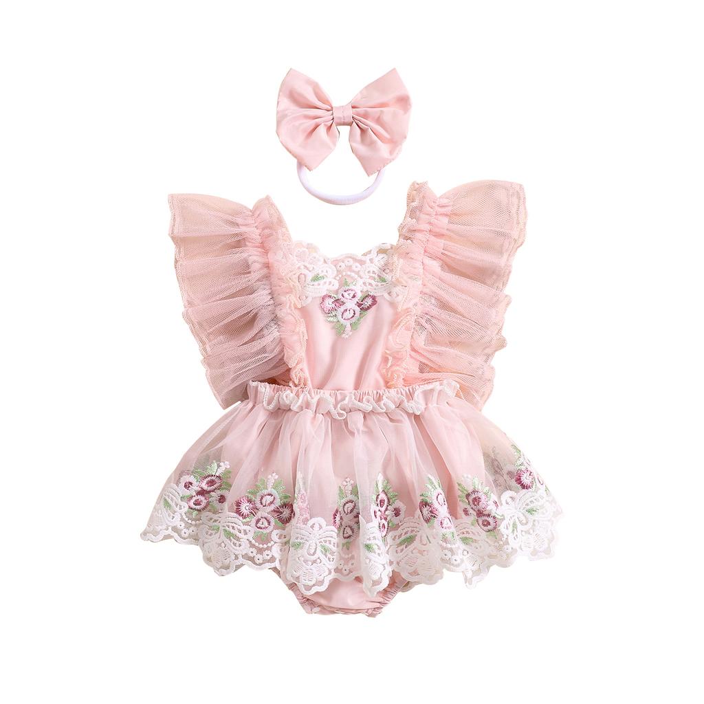 ma&baby 0-24M Princess Newborn Baby Girl Romper Infant Toddler Tulle Floral Embroidery Jumpsuit Overall Birthday Party Clothing