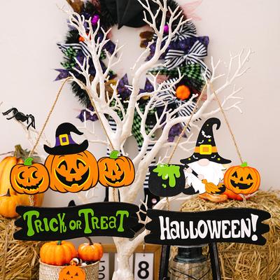 Adornos de madera para Halloween, gnomo, calabaza, bruja, colgante para puerta de pared, truco o trato, decoración para fiesta de Halloween