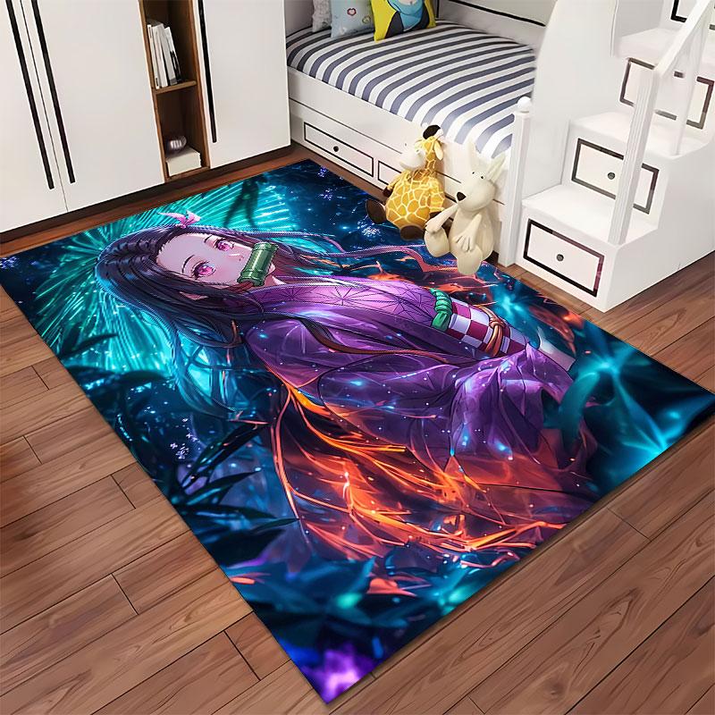 Anime Girl with Purple Kimono Suitable As a Non-slip Mat for the Living Room or Bedroom Sofa