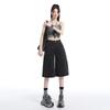 Fashion Summer Black Gray High Street Loose Wide Leg Straight Cropped Capri Denim Pants For Women Trendy Versatile Slimming AllMatch Daily Wear