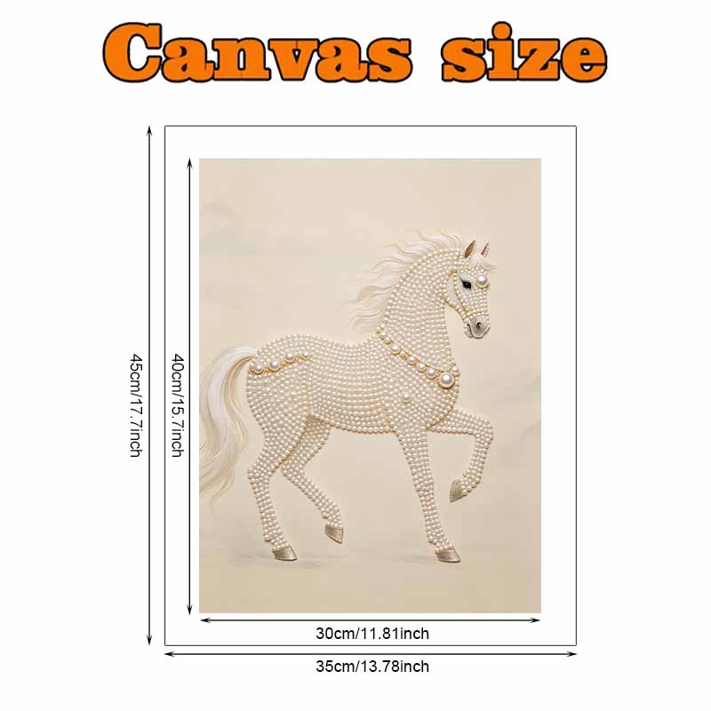 Elegant White Pearl Horse Pearl Painting 5D DIY Pearl Gemstone Art Diamond Painting Kit for Adults/Beginners Gift Ideas Modern Home Decor Wall Art