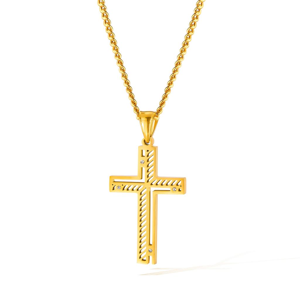 Hot Selling Necklaces In Europe America Men's Stainless Steel Fashion Design Hollowed Out Cross Titanium Accessories