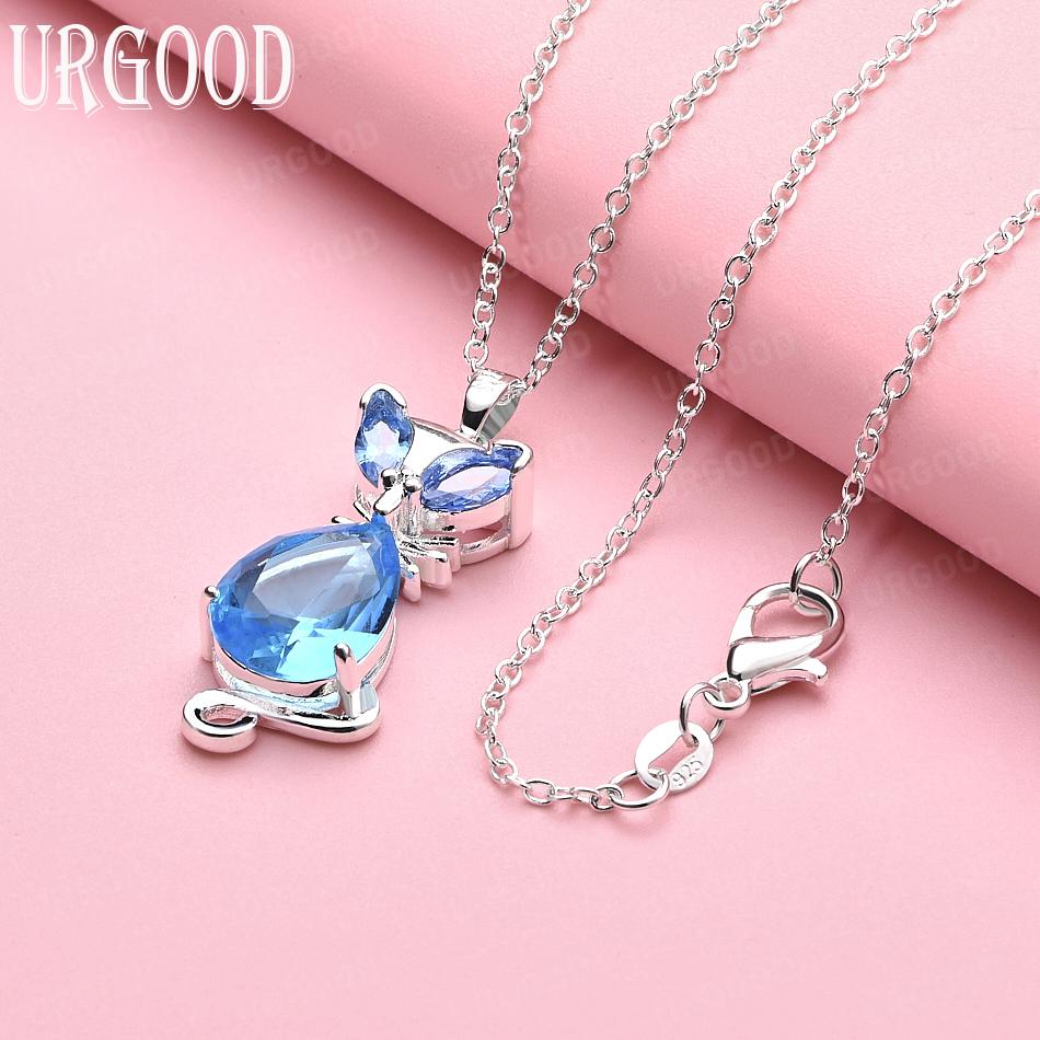 925 Sterling Silver Blue AAA Zircon Fashion Necklace Wedding Jewelry