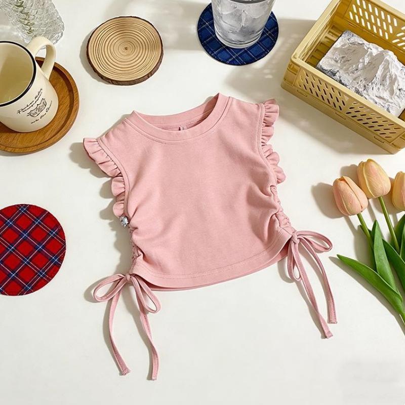 Summer Short-sleeve Tops Girls' Clothes Korean Version Basic and Simple T-shirt Children's Clothing Solid Color Sleeveless Top
