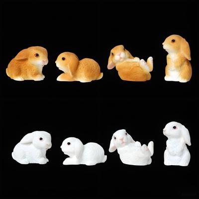 Set of 8 Miniature Rabbit Soothing Cute Gardening Fairytale Landscape Bonsai Micro Landscape Accessories Figurines, Animals, Figurines, Accessories,